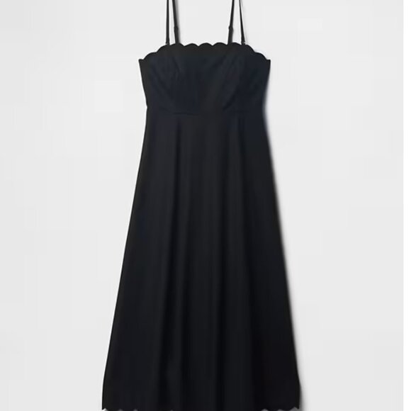 NWT Linen-Blend Scalloped Midi Dress Black L - Picture 5 of 5